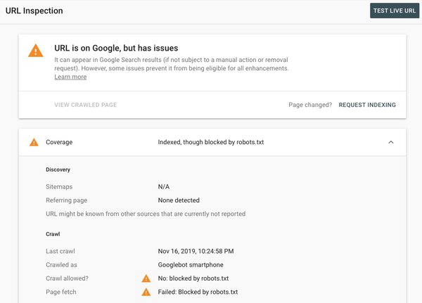 Google search console Inspect