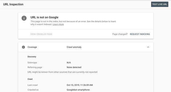 URL Inspection Tool Report