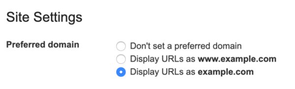 Google Search Console Preferred Domain Setting